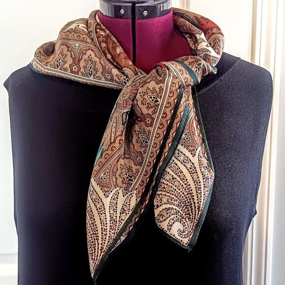Vintage Anne Klein for Vera Tan Paisley Silk Square Scarf - Picture 5 of 7